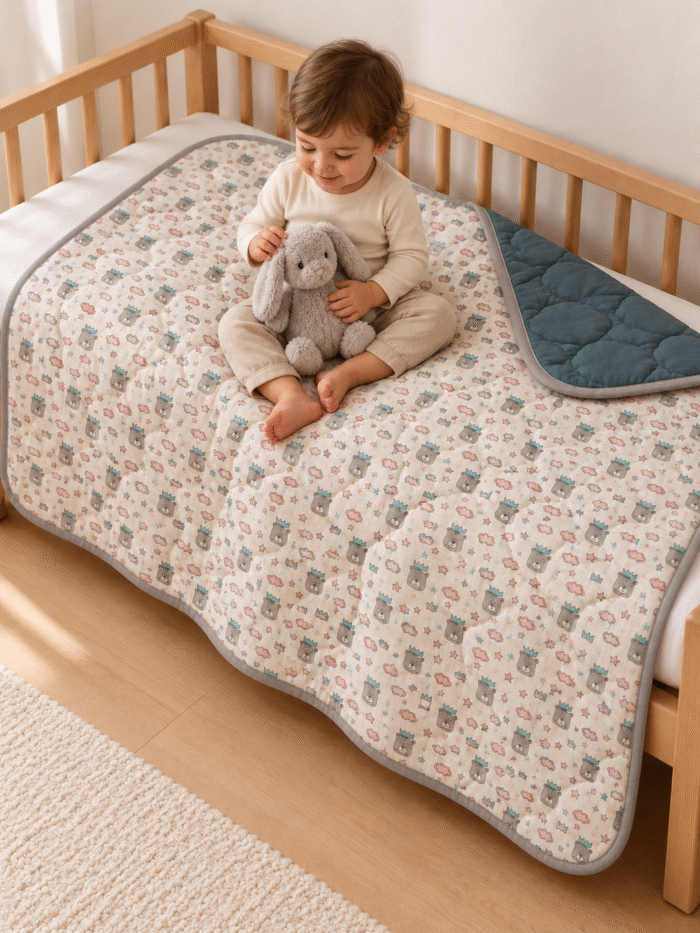 boia living Uykucu Ayı Çift Taraflı Müslin Bebek Yorgan - Görsel 1